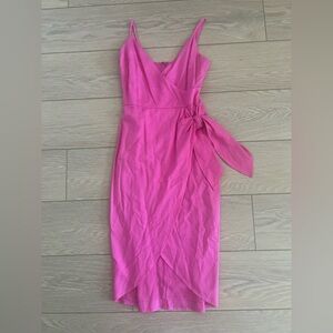 Revolve Lovers + Friends midi dress pink linen tulip hem size xxs
